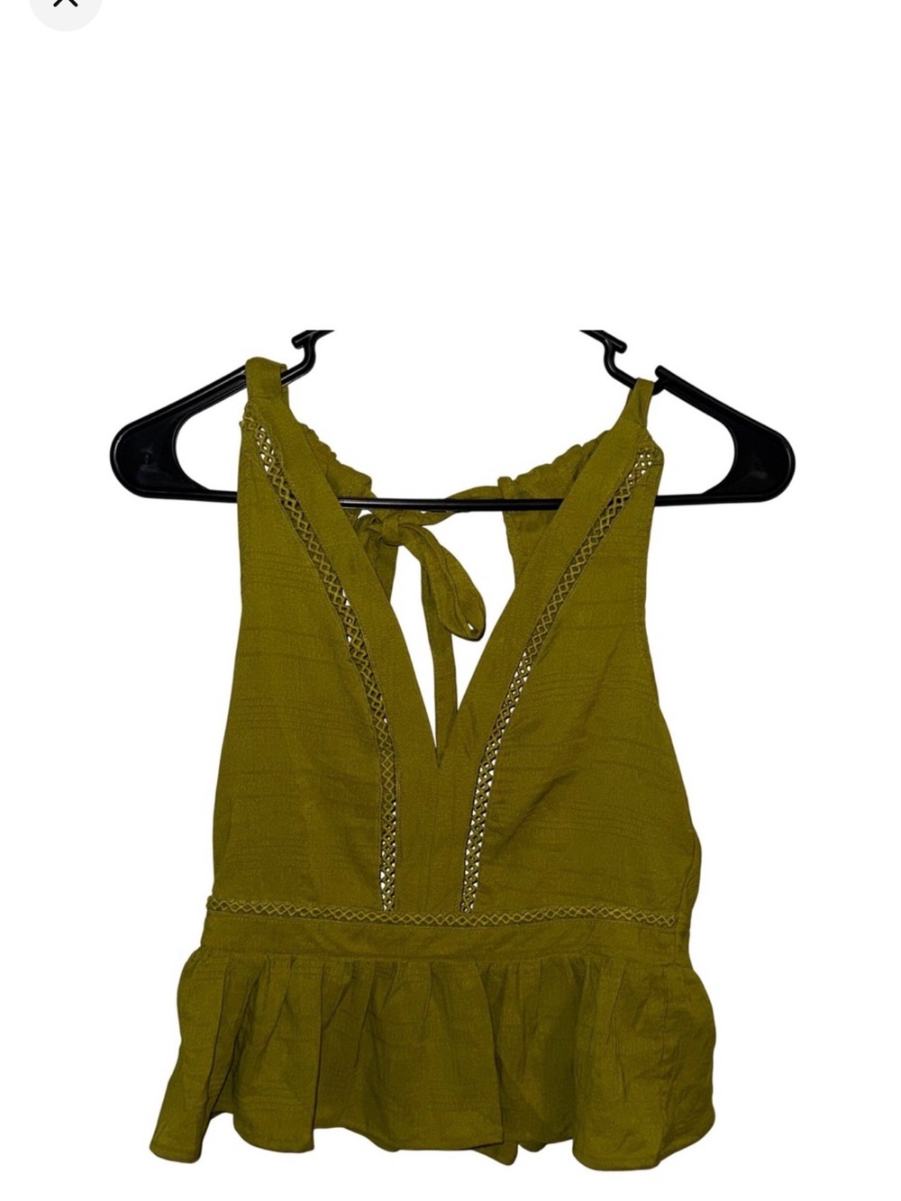 Milk & Honey Chartreuse Green Crochet Trim Peplum Halter Top Medium 32998T